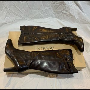 J. CREW RICHMOND LEATHER HEELED BOOTS EXTENDED CALF PINECONE BROWN *NIB*